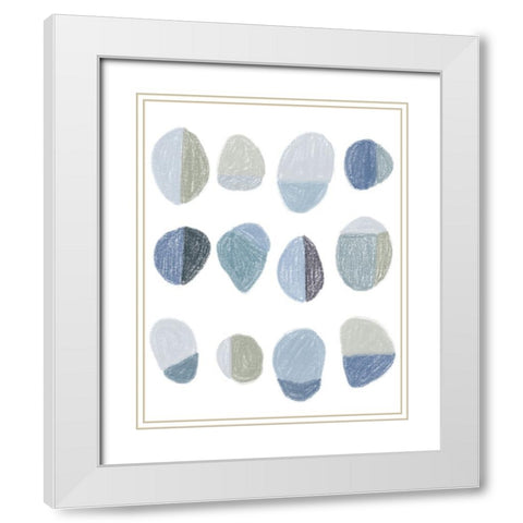 Blue Pebbles White Modern Wood Framed Art Print with Double Matting by Navas, Emily