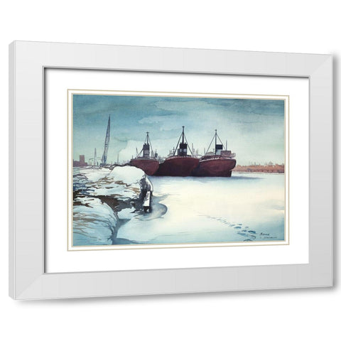 Frozen Dock White Modern Wood Framed Art Print with Double Matting by Nawrocke, Bruce