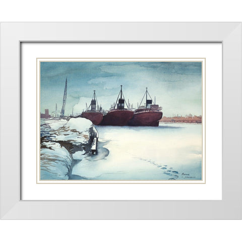 Frozen Dock White Modern Wood Framed Art Print with Double Matting by Nawrocke, Bruce