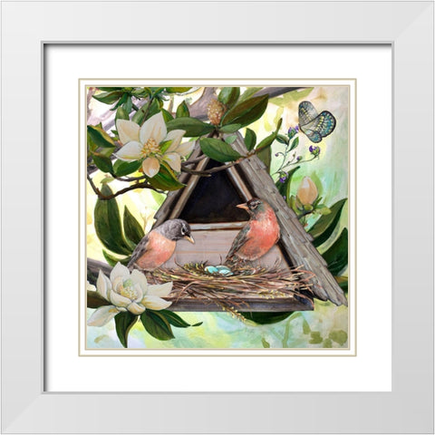 Birdhouse II White Modern Wood Framed Art Print with Double Matting by Diannart