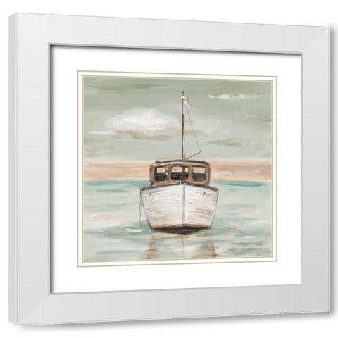 Lonely Boat White Modern Wood Framed Art Print with Double Matting by Pinto, Patricia