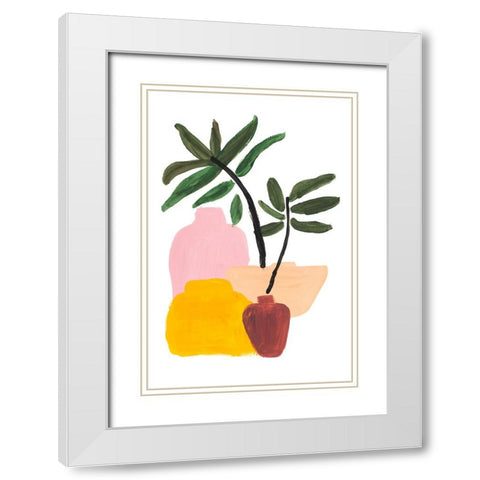 Various Pots White Modern Wood Framed Art Print with Double Matting by SD Graphics Studio