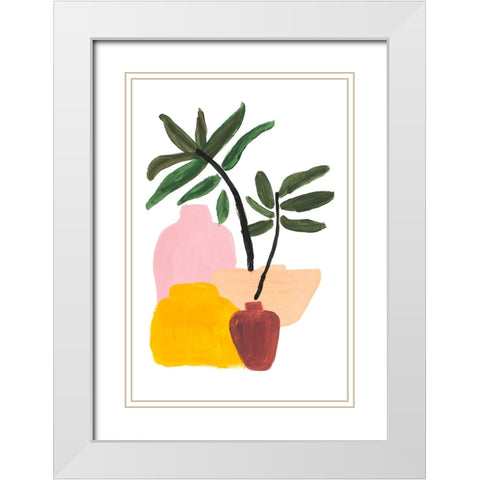 Various Pots White Modern Wood Framed Art Print with Double Matting by SD Graphics Studio
