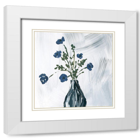 Dusty Blue Floral Spray White Modern Wood Framed Art Print with Double Matting by Price, Lucille