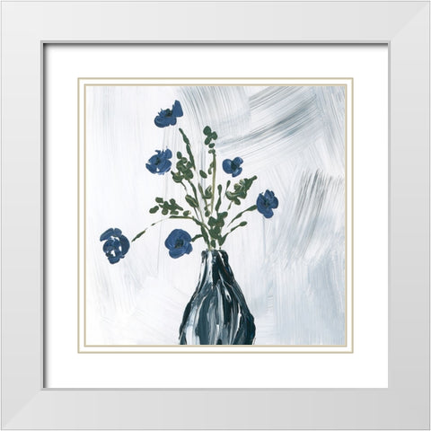 Dusty Blue Floral Spray White Modern Wood Framed Art Print with Double Matting by Price, Lucille