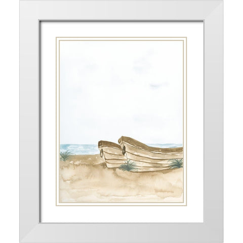 Beached Wooden Row Boat II White Modern Wood Framed Art Print with Double Matting by Price, Lucille
