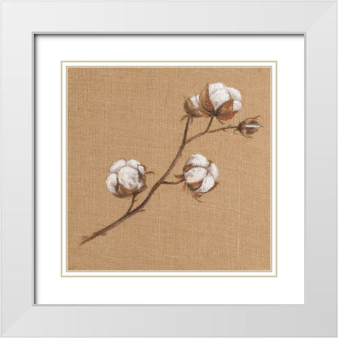 Cotton Branch I White Modern Wood Framed Art Print with Double Matting by Pinto, Patricia
