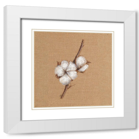 Cotton Branch II White Modern Wood Framed Art Print with Double Matting by Pinto, Patricia