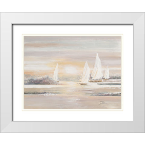The Cove and Sailboats White Modern Wood Framed Art Print with Double Matting by Pinto, Patricia