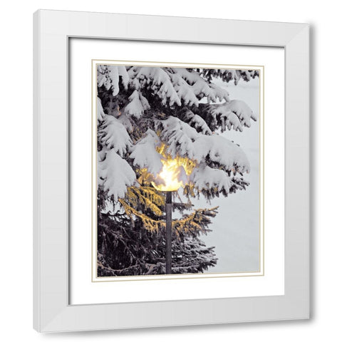 Snowy Lampost White Modern Wood Framed Art Print with Double Matting by Hyler, JB