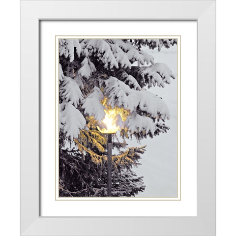 Snowy Lampost White Modern Wood Framed Art Print with Double Matting by Hyler, JB