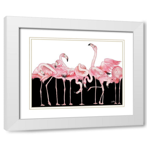 Black And White Meets Flamingos White Modern Wood Framed Art Print with Double Matting by Medley, Elizabeth