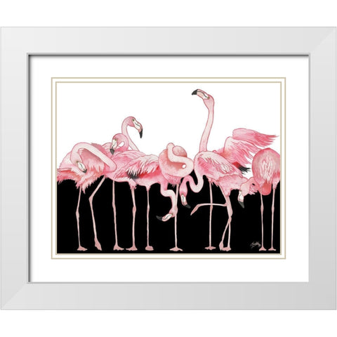 Black And White Meets Flamingos White Modern Wood Framed Art Print with Double Matting by Medley, Elizabeth