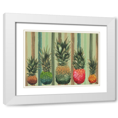 Pineapples White Modern Wood Framed Art Print with Double Matting by Medley, Elizabeth