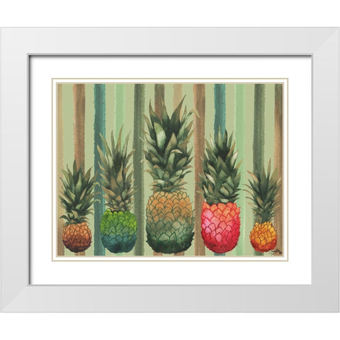 Pineapples White Modern Wood Framed Art Print with Double Matting by Medley, Elizabeth