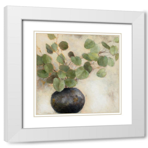 Eucalyptus Leaves in Black Vase White Modern Wood Framed Art Print with Double Matting by Loreth, Lanie