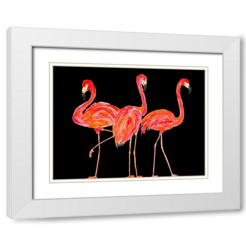 Trio of Flamingos on Black White Modern Wood Framed Art Print with Double Matting by DeRice, Julie