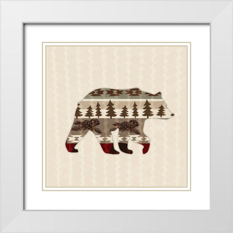 Patterned Bear White Modern Wood Framed Art Print with Double Matting by Biscardi, Nicholas