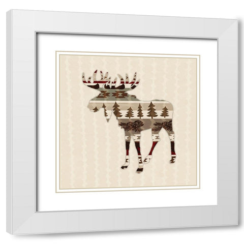 Patterned Moose White Modern Wood Framed Art Print with Double Matting by Biscardi, Nicholas