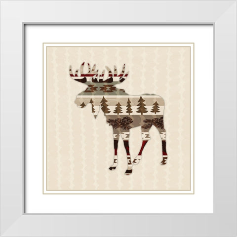 Patterned Moose White Modern Wood Framed Art Print with Double Matting by Biscardi, Nicholas