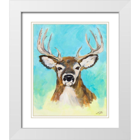 White Tail Deer White Modern Wood Framed Art Print with Double Matting by DeRice, Julie