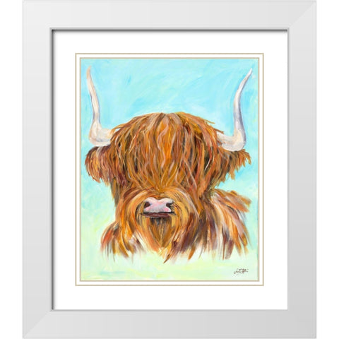 Highland Cow White Modern Wood Framed Art Print with Double Matting by DeRice, Julie