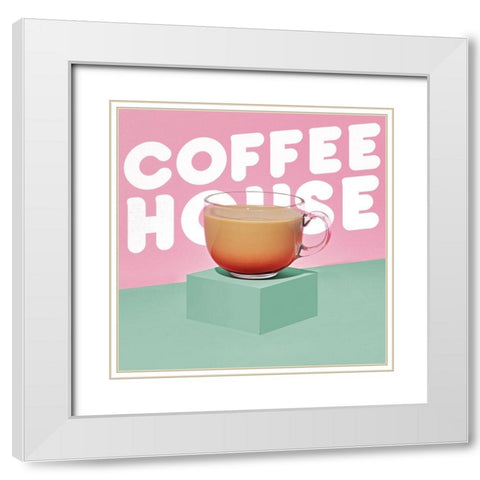 Coffee House White Modern Wood Framed Art Print with Double Matting by SD Graphics Studio