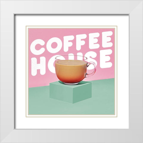 Coffee House White Modern Wood Framed Art Print with Double Matting by SD Graphics Studio