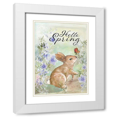 Hello Spring Sweet Bunny White Modern Wood Framed Art Print with Double Matting by Diannart