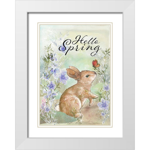 Hello Spring Sweet Bunny White Modern Wood Framed Art Print with Double Matting by Diannart