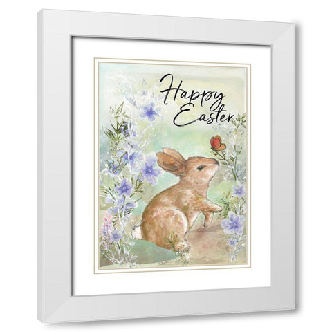 Sweet Bunny and Butterfly White Modern Wood Framed Art Print with Double Matting by Diannart