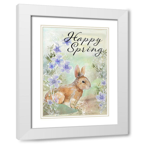 Happy Spring Sweet Bunny White Modern Wood Framed Art Print with Double Matting by Diannart