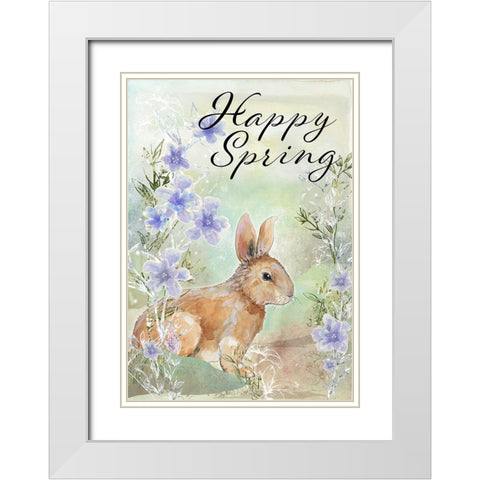 Happy Spring Sweet Bunny White Modern Wood Framed Art Print with Double Matting by Diannart