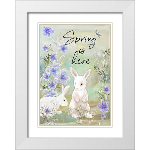 Spring Is Here Sweet Bunny White Modern Wood Framed Art Print with Double Matting by Diannart