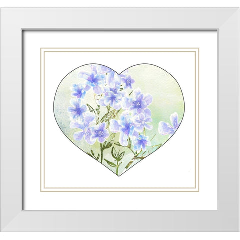 Sweet Spring Floral Heart White Modern Wood Framed Art Print with Double Matting by Diannart