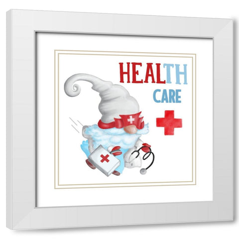 Gnome Health I White Modern Wood Framed Art Print with Double Matting by Metz, Andi