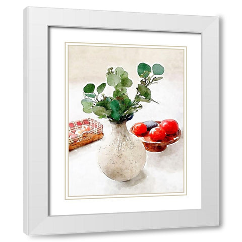 Kitchen Eucalyptus White Modern Wood Framed Art Print with Double Matting by Myers, Amelia