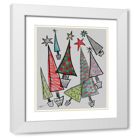 Christmas Trees White Modern Wood Framed Art Print with Double Matting by Medley, Elizabeth