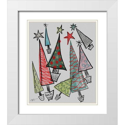 Christmas Trees White Modern Wood Framed Art Print with Double Matting by Medley, Elizabeth