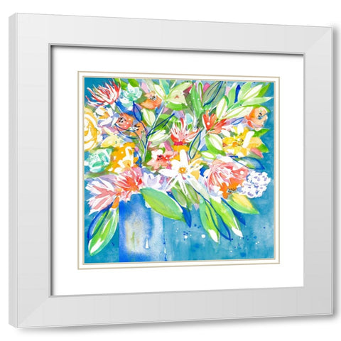 Floral Burst White Modern Wood Framed Art Print with Double Matting by Krinlox