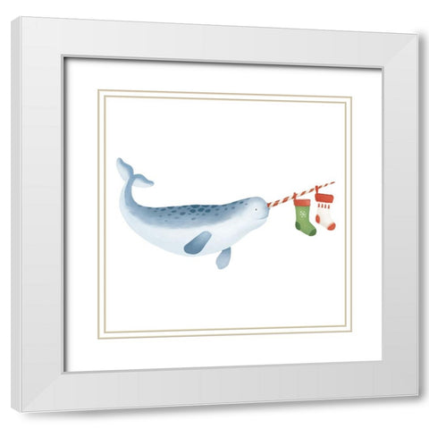Christmas Whale Narwhal White Modern Wood Framed Art Print with Double Matting by Sheppard, Lucca