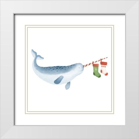 Christmas Whale Narwhal White Modern Wood Framed Art Print with Double Matting by Sheppard, Lucca