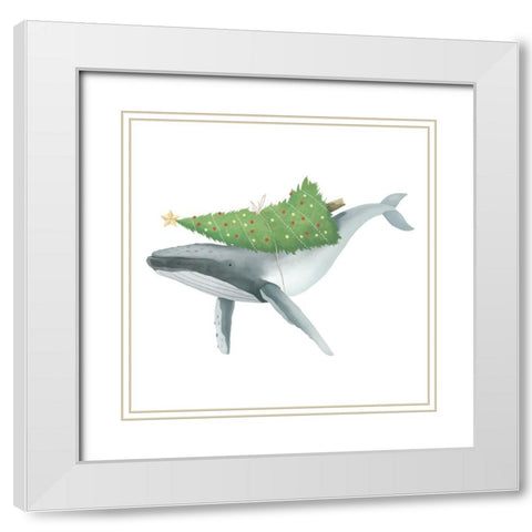 Christmas Whale White Modern Wood Framed Art Print with Double Matting by Sheppard, Lucca