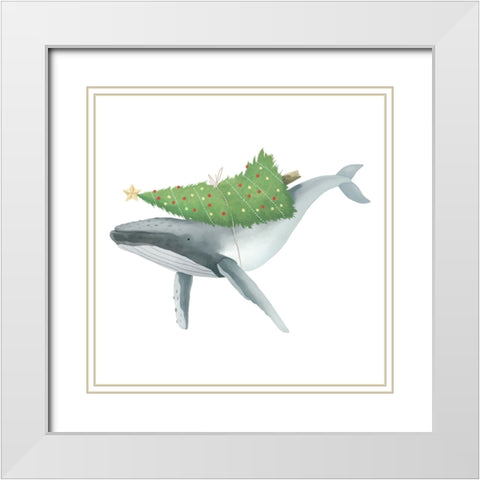Christmas Whale White Modern Wood Framed Art Print with Double Matting by Sheppard, Lucca