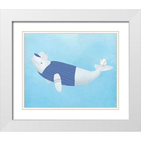 Baseball Whale White Modern Wood Framed Art Print with Double Matting by Sheppard, Lucca