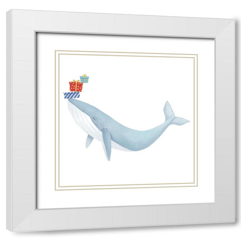 Christmas Whale Blue White Modern Wood Framed Art Print with Double Matting by Sheppard, Lucca