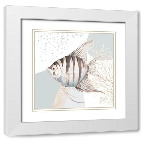 Ocean Oasis Bubbles Striped Fish White Modern Wood Framed Art Print with Double Matting by Pinto, Patricia