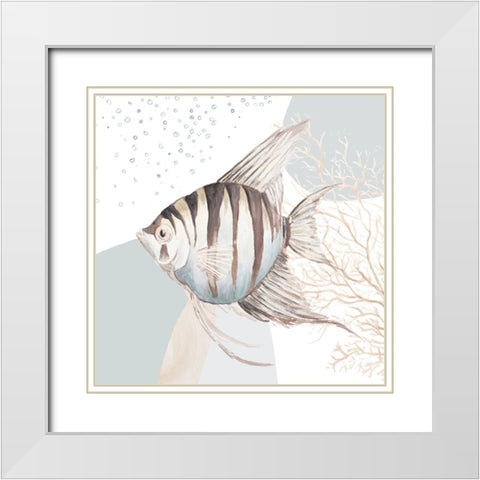 Ocean Oasis Bubbles Striped Fish White Modern Wood Framed Art Print with Double Matting by Pinto, Patricia
