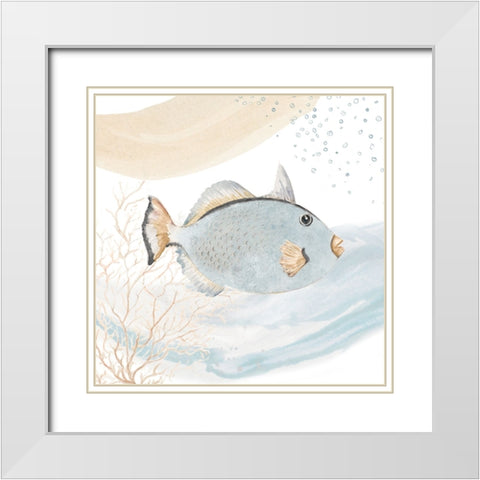 Ocean Oasis Waves Blue Fish White Modern Wood Framed Art Print with Double Matting by Pinto, Patricia