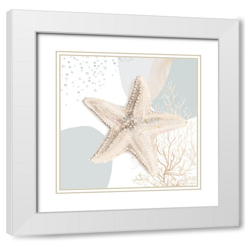 Ocean Oasis Bubbles Starfish White Modern Wood Framed Art Print with Double Matting by Pinto, Patricia